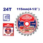 DISCO CORTE 24 DIENTES MADERA AMOLADORA 115MM EMTOP - motoscamaralweb.com