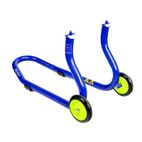 Caballete delantero Bihr para horquillas perforadas. Color azul y ruedas amarillas. - motoscamaralweb.com