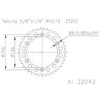 Corona ESJOT Aluminio negro 51-32043-47BP dientes - motoscamaralweb.com