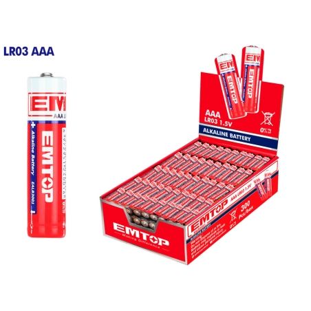 CAJA EXPOSITOR 300 PILAS ALCALINAS 1.5V LR03 AAA 1300mAh EMTOP (75 blister de 4 uds) - motoscamaralweb.com
