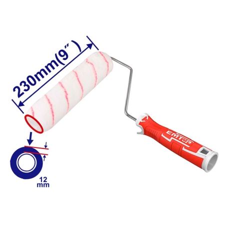 RODILLO PINTURA CON MANGO (230mm - 12mm - SUPERFICIES LISAS) EMTOP - motoscamaralweb.com