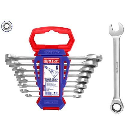 JUEGO DE LLAVES CARRACA 6-19MM 8 PCS (8. 10. 12. 13. 14. 15. 17. 19) EMTOP - motoscamaralweb.com