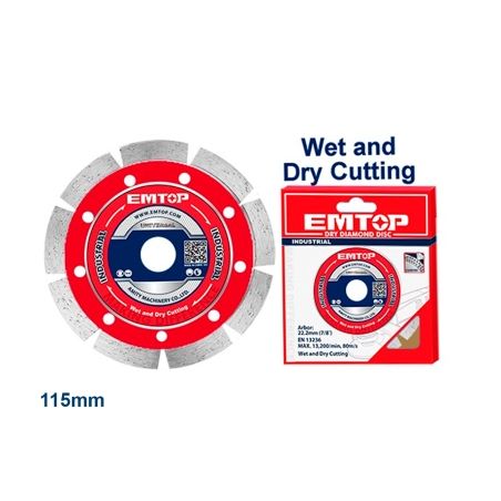 DISCO DIAMANTE HORMIGON AMOLADORA 115MM 10MM EMTOP - motoscamaralweb.com