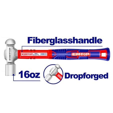 MARTILLO DE BOLA 450g EMTOP (MANGO ACERO FORJADO) - motoscamaralweb.com