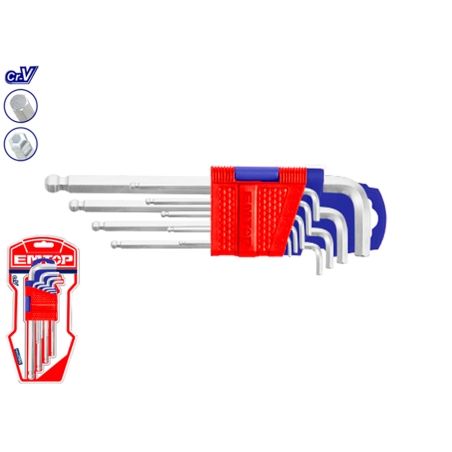 JUEGO LLAVES ALLEN HEX CR-V - 9 PCS (1.5 - 10 mm) EMTOP - motoscamaralweb.com