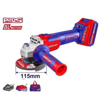 AMOLADORA 115MM M14 20V BRUSHLESS EMTOP P20S (CON 2xBAT 5.0Ah. CARGADOR. BOLSA Y 10xDISCO) - motoscamaralweb.com