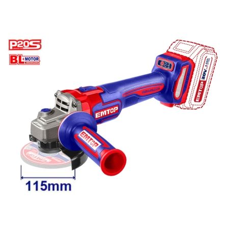 AMOLADORA 115MM M14 BATERIA 20V BRUSHLESS EMTOP P20S (BATERIA Y CARGADOR NO INCLUIDOS) - motoscamaralweb.com