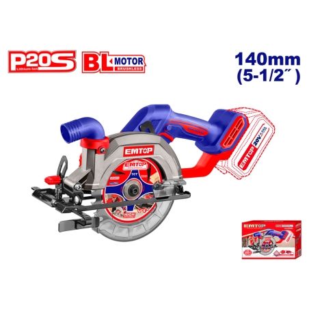 SIERRA CIRCULAR 140MM EMTOP BATERIA 20V - P20S - (1 DISCO - NO INCLUYE BATERÍA NI CARGADOR) - motoscamaralweb.com