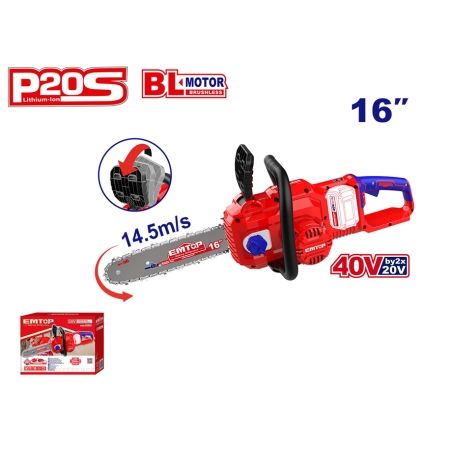 MOTOSIERRA BATERIA 16 40V (20V+20V) EMTOP - P20S BRUSHLESS (INCLUYE 2x4.0Ah BATERÍAS Y CARGADOR DUA - motoscamaralweb.com