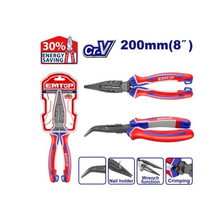 ALICATES DE PUNTA CURVA 8 200mm Cr-V EMTOP - motoscamaralweb.com