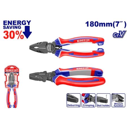 ALICATES COMBINADO 7 180mm Cr-V ALTA RESISTENCIA EMTOP - motoscamaralweb.com