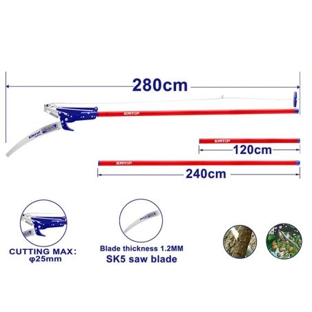 TIJERA + SERRUCHO TELESCOPICA CON DOBLE POLEA - 2.8M - EMTOP (DIAMETRO CORTE 25mm) - motoscamaralweb.com