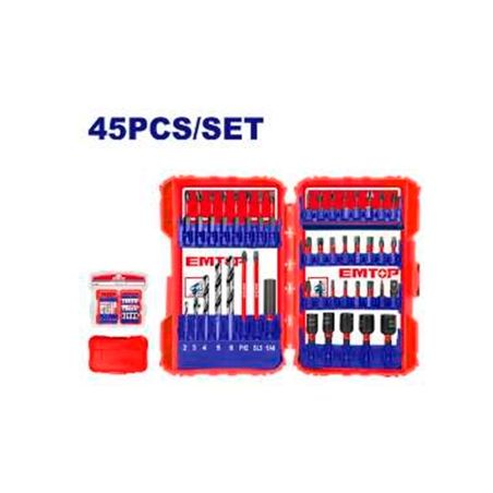 CONJUNTO 45 ACCESORIOS DESTORNILLADOR DE IMPACTO EMTOP - motoscamaralweb.com