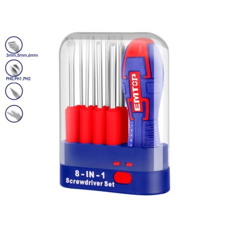 DESTORNILLADOR CON PUNTERAS INTERCAMBIABLES - 9 PCS EMTOP - motoscamaralweb.com