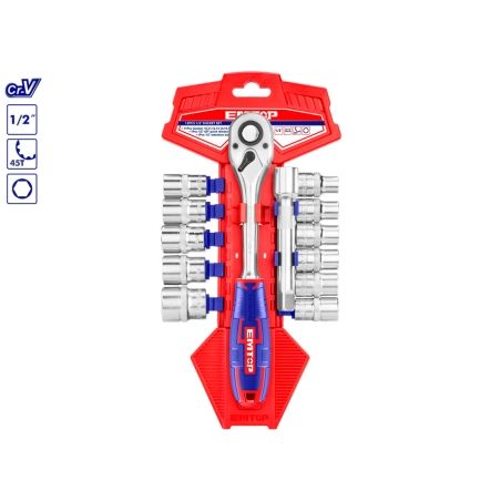 JUEGO 13 PIEZAS 1/2 Cr-V EMTOP (INCLUYE VASOS 10-24 Y EXTENSIÓN) - motoscamaralweb.com