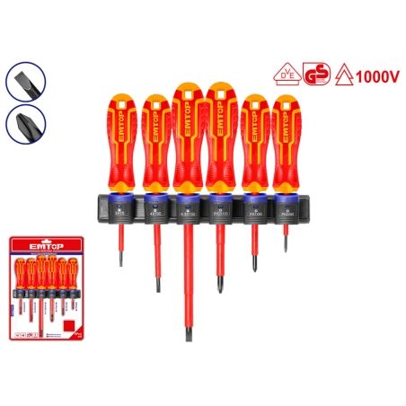 CONJUNTO 6 DESTORNILLADORES ELECTRICISTA 1000V - EMTOP (SL3 SL4 SL6 PH0 PH1 PH2) - motoscamaralweb.com