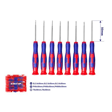 CONJUNTO 8 DESTORNILLADORES PRECISIÓN EMTOP - motoscamaralweb.com