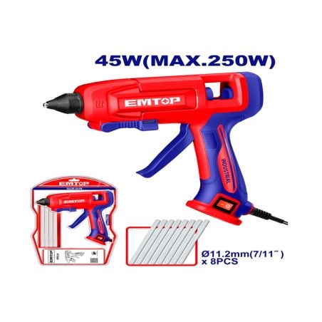 PISTOLA ELECTRICA SILICONA 45W EMTOP (INCLUYE 8 BARRAS PEGAMENTO 11.2mm) - motoscamaralweb.com