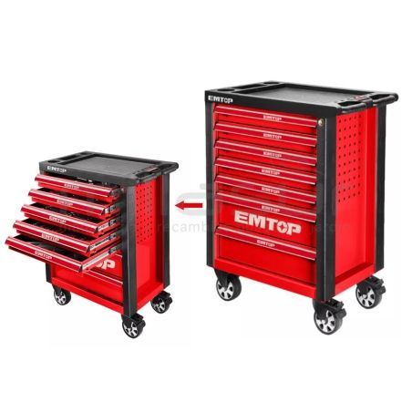 CARRO PORTAHERRAMIENTAS 7 CAJONES CON 328PCS EMTOP - motoscamaralweb.com