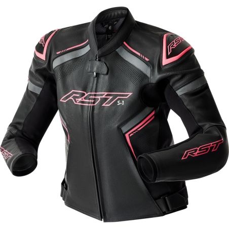 Chaqueta de piel RST S1 D3O mujer - negro/rosa - motoscamaralweb.com
