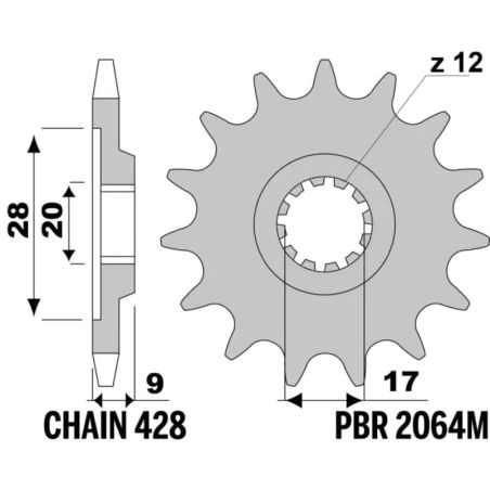 Piñón PBR acero estándar - 428 - motoscamaralweb.com