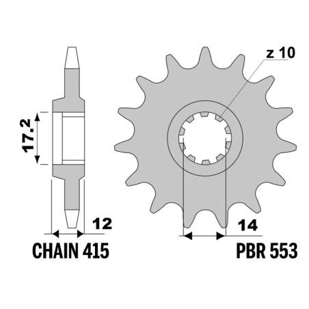 Piñón PBR acero estándar - 415 - motoscamaralweb.com