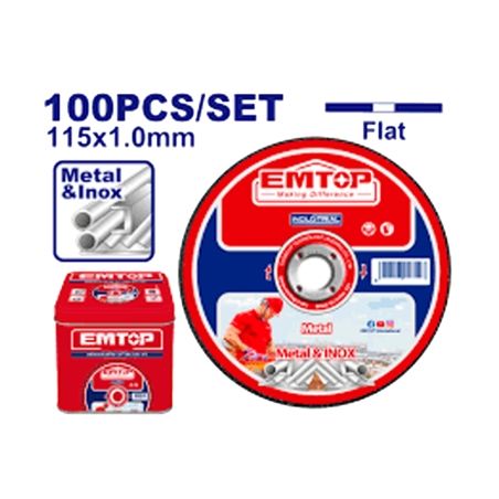 CAJA 100 DISCOS CORTE METAL AMOLADORA 115MM 1.0MM EMTOP - motoscamaralweb.com