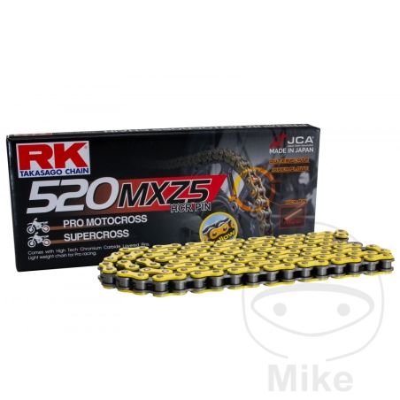Cadena RK 520MXZ5 Amarilla 118 Pasos sin Retén | Motos Camaral