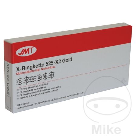 Cadena JMT X-Ring 525X2 Dorada 124 Eslabones | Motos Camaral