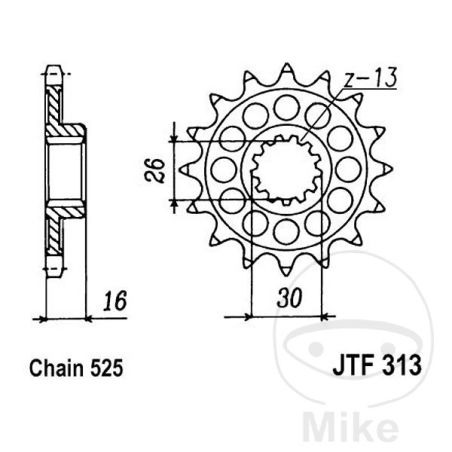 Piñón 16D Paso 525 Engranaje Fino 26/30mm | Motos Camaral