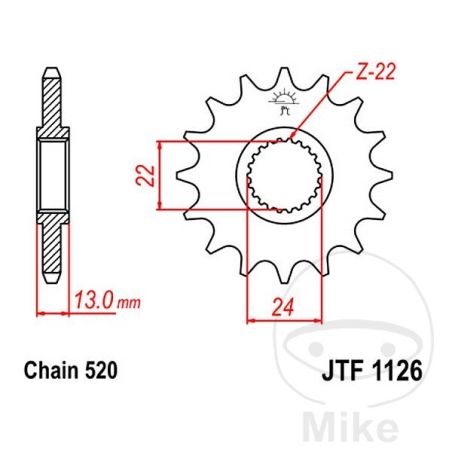Piñón 16D Paso 520 Engranaje Fino 22/24mm | Motos Camaral