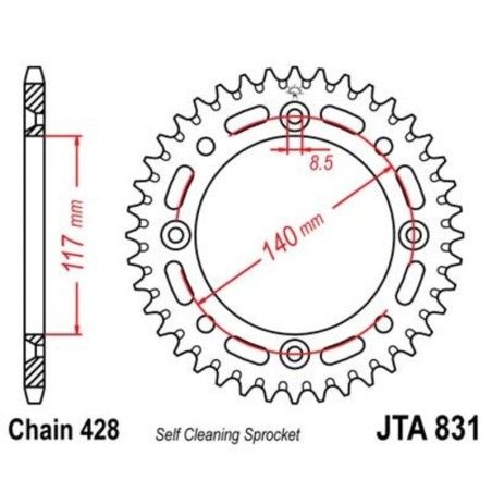 Corona JT 831 de aluminio con 47 dientes - motoscamaralweb.com