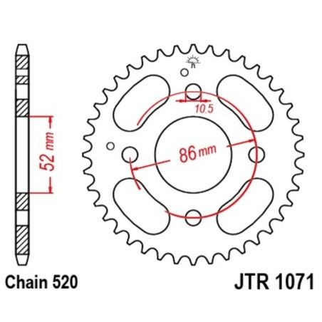Corona JT SPROCKETS acero estándar 1071 - Paso 520 - motoscamaralweb.com