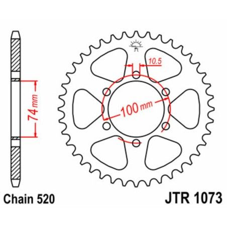 Corona JT SPROCKETS acero estándar 1073 - Paso 520 - motoscamaralweb.com