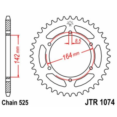 Corona JT SPROCKETS acero estándar 1074 - Paso 525 - motoscamaralweb.com