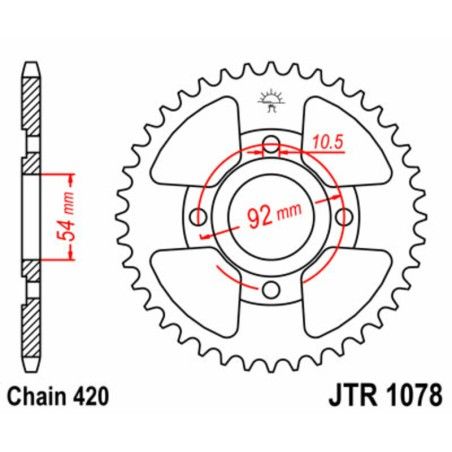 Corona JT SPROCKETS acero estándar 1078 - Paso 420 - motoscamaralweb.com