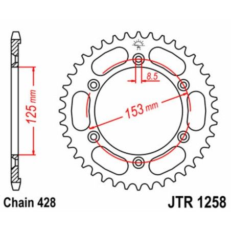 Corona JT SPROCKETS acero estándar 1258 - Paso 428 - motoscamaralweb.com