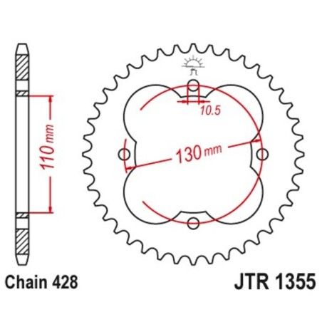 Corona JT 1355 de acero con 48 dientes - motoscamaralweb.com