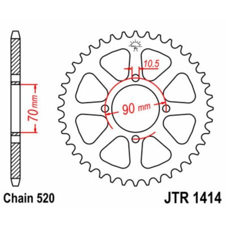 Corona JT SPROCKETS acero estándar 1414 - Paso 520 - motoscamaralweb.com