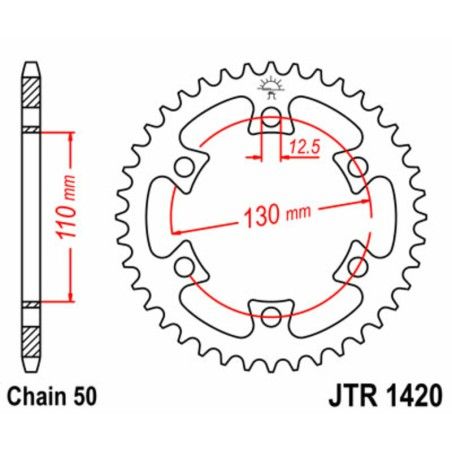 Corona JT SPROCKETS acero estándar 1420 - Paso 530 - motoscamaralweb.com
