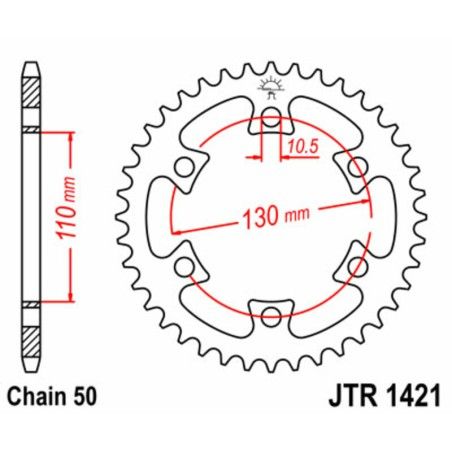 Corona JT SPROCKETS acero estándar 1421 - Paso 530 - motoscamaralweb.com