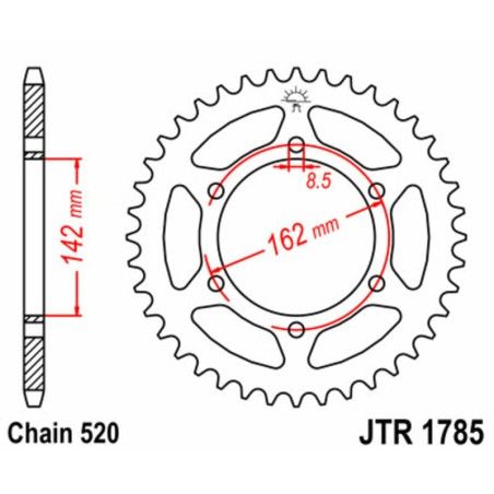 Corona JT SPROCKETS acero estándar 1785 - Paso 520 - motoscamaralweb.com