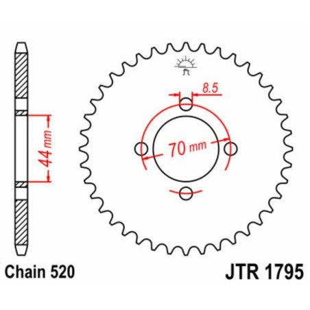 Corona JT SPROCKETS acero estándar 1795 - Paso 520 - motoscamaralweb.com