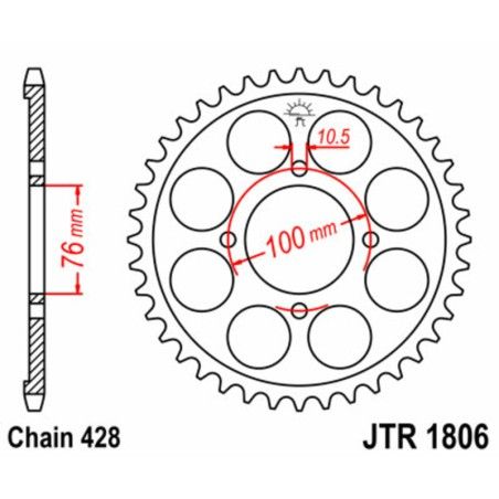 Corona JT SPROCKETS acero estándar 1806 - Paso 428 - motoscamaralweb.com