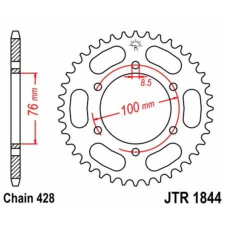 Corona JT SPROCKETS acero estándar 1844 - Paso 428 - motoscamaralweb.com