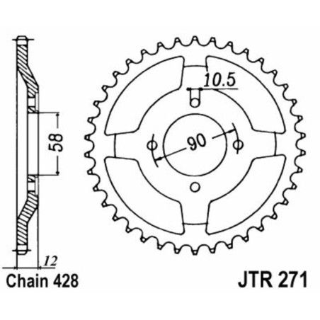 Corona JT SPROCKETS acero estándar 271 - Paso 428 - motoscamaralweb.com