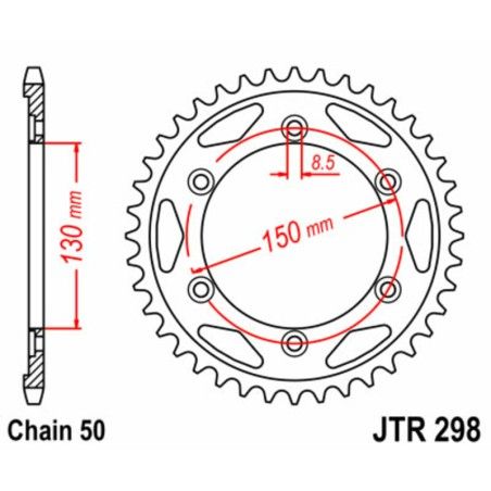 Corona JT SPROCKETS acero estándar 298 - Paso 530 - motoscamaralweb.com