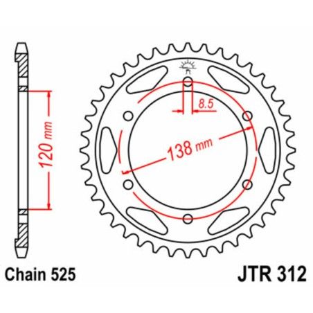 Corona JT SPROCKETS acero estándar 312 - Paso 525 - motoscamaralweb.com