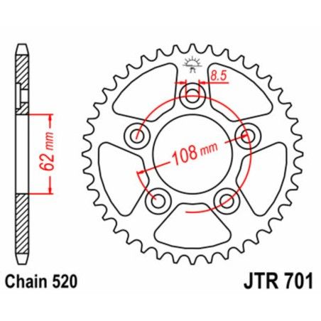 Corona JT SPROCKETS acero estándar 701 - Paso 520 - motoscamaralweb.com