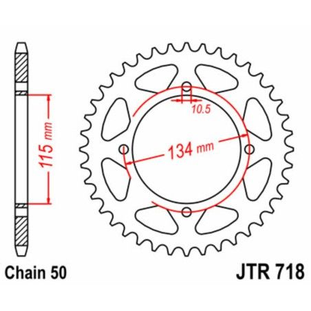 Corona JT SPROCKETS acero estándar 718 - Paso 530 - motoscamaralweb.com